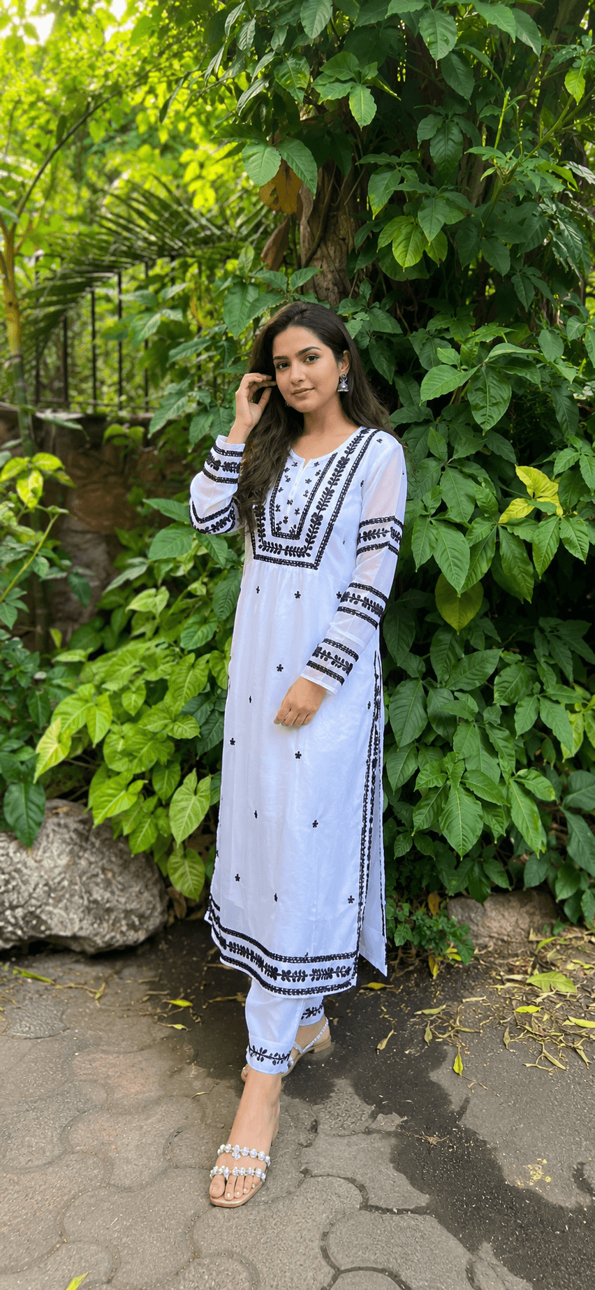 Kalini White with Black Thread Kurti image 1