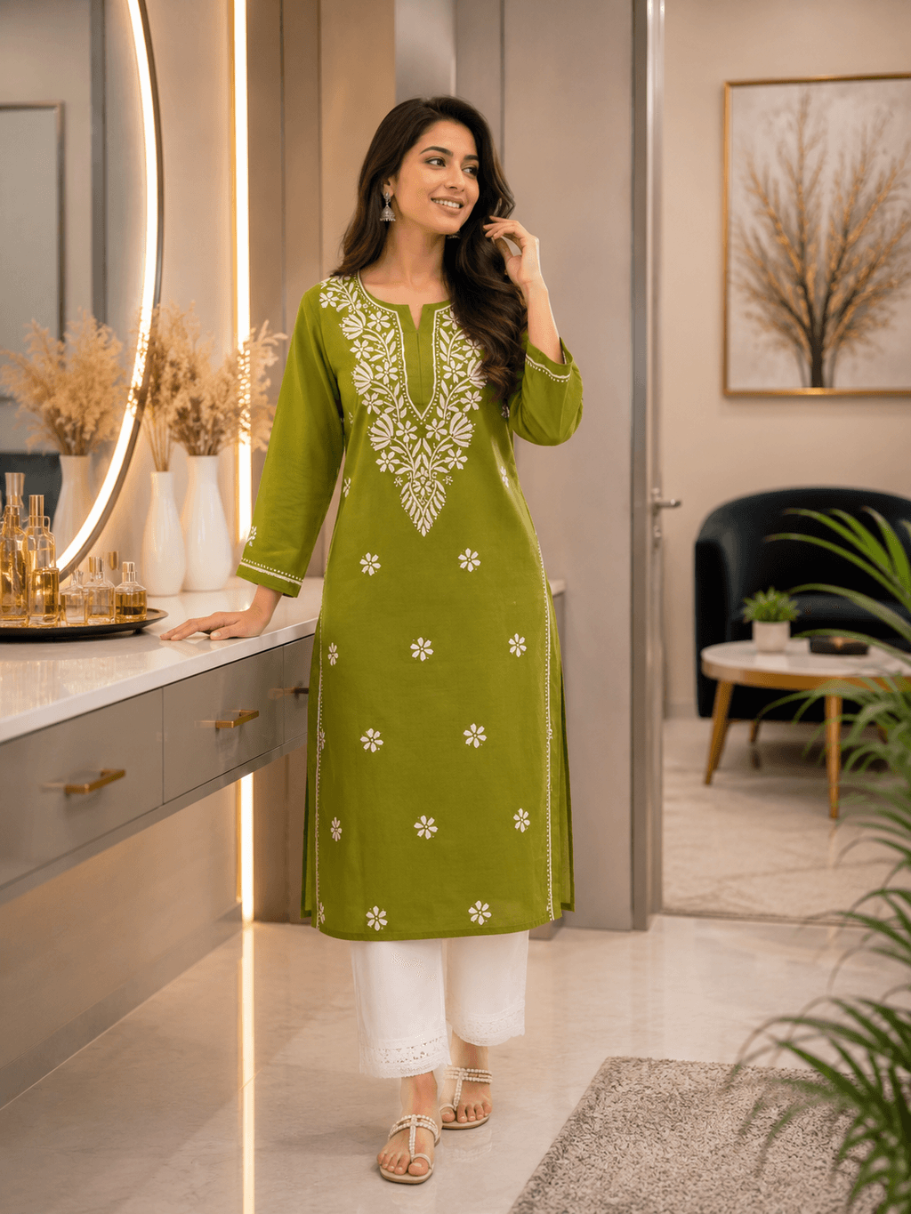 Cotton Ghaspatti Kurti Green image 1