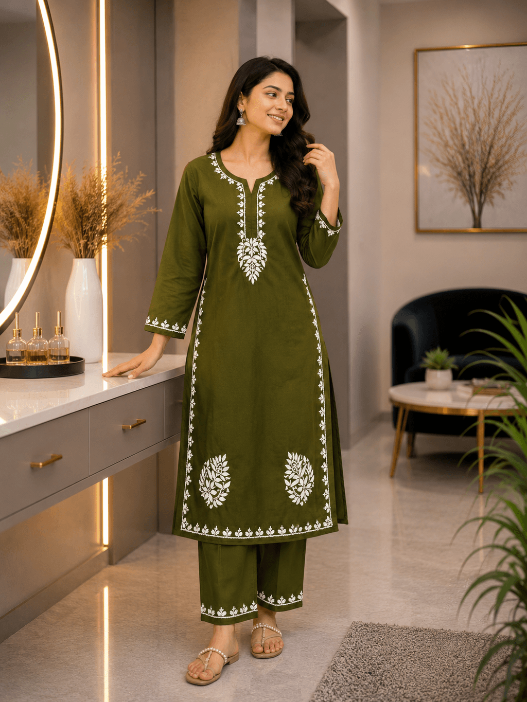 Rayon Set Chikankari Mehndi image 1