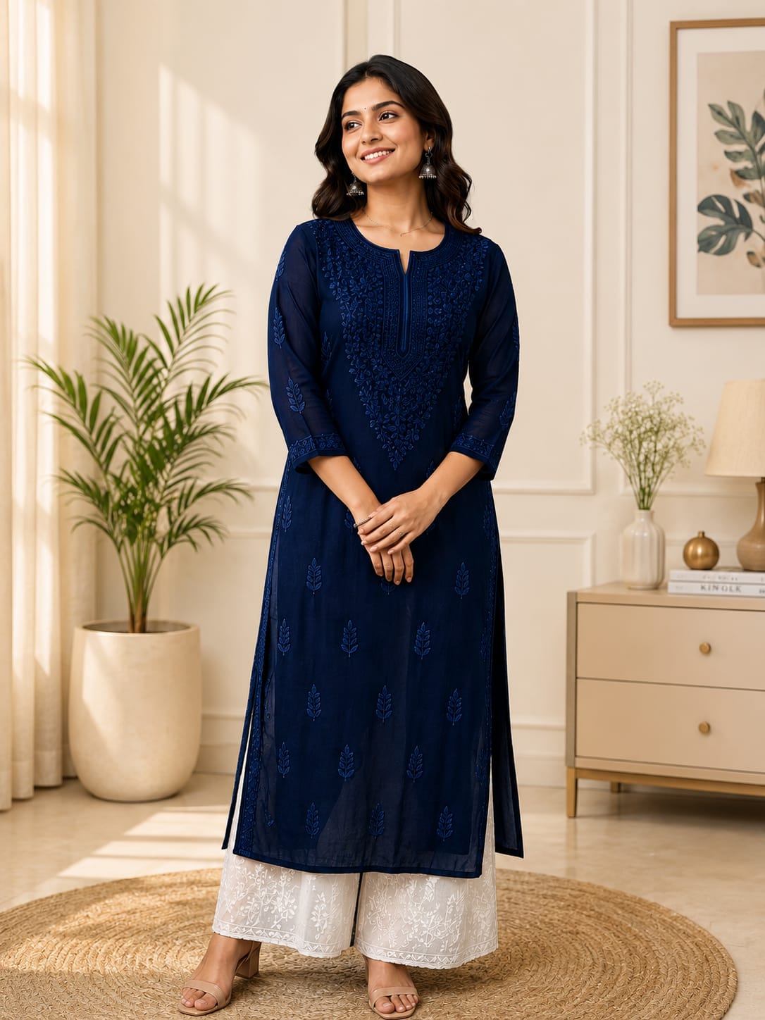 Viscose Straight Chikankari Kurta image 1